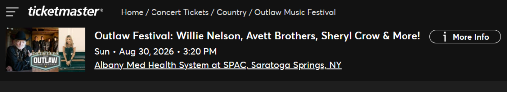 Willie Nelson Albany Med Health System at SPAC, Saratoga Springs, NY