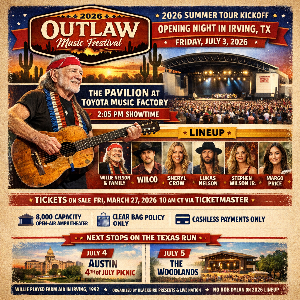 Outlaw Fest 2026:Â Irving Venue Guide & Setlist Info 3 Outlaw music festival summer kickoff in Irving infograhic