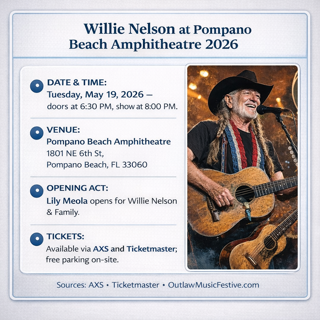 Willie Nelson & Family live at Pompano Beach Amphitheatre infographic